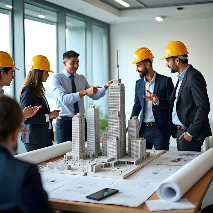 group-people-wearing-yellow-hard-hats-are-standing-around-table-with-building-background_768688-851